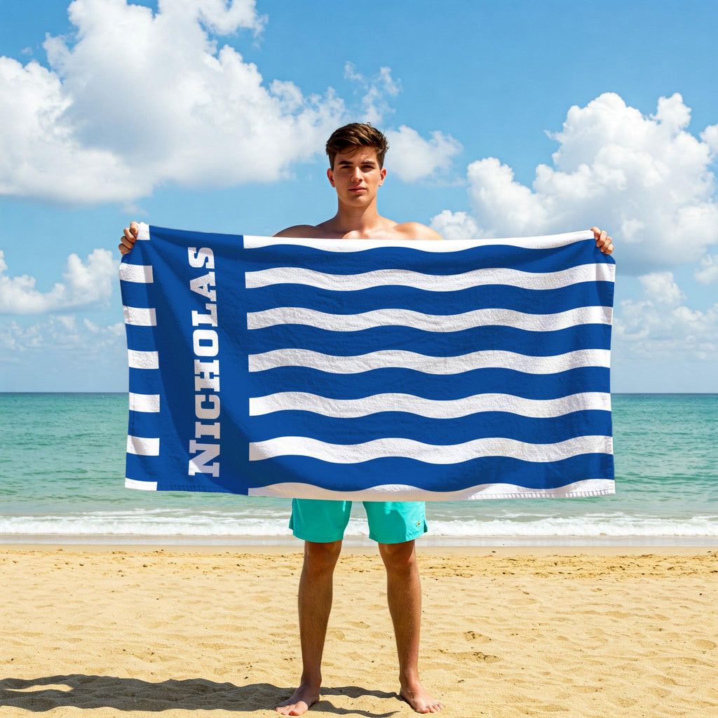 Personalized Retro Wave Beach Towel: Custom Name, Vibrant Colors