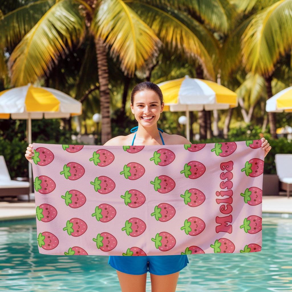 Custom Kawaii Strawberry Beach Towel: Personalized Summer Gift