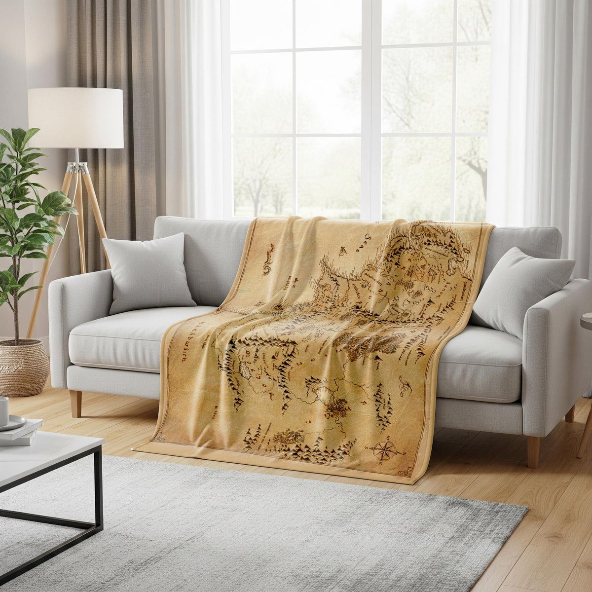 Fantasy World Map Blanket – Vintage Adventure Style Wall Art, Minky or Sherpa Cozy Blanket