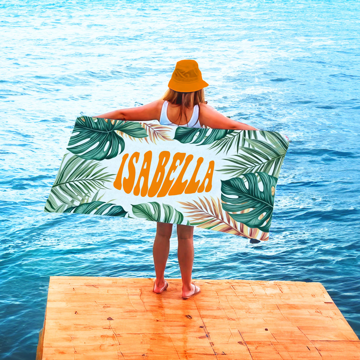 Personalized Tropical Palm Leaf Beach Towel: Custom Name Gift