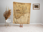 Fantasy World Map Blanket – Vintage Adventure Style Wall Art, Minky or Sherpa Cozy Blanket