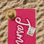 Personalized Pink Beach Towel: Custom Name, Soft Microfiber