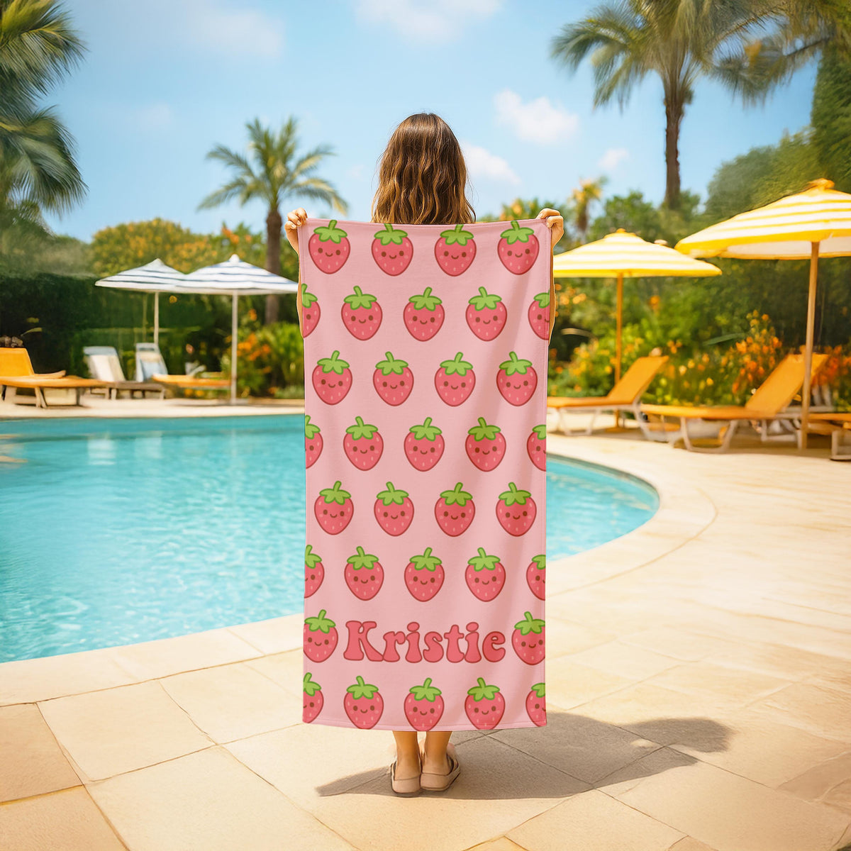 Custom Kawaii Strawberry Beach Towel: Personalized Summer Gift