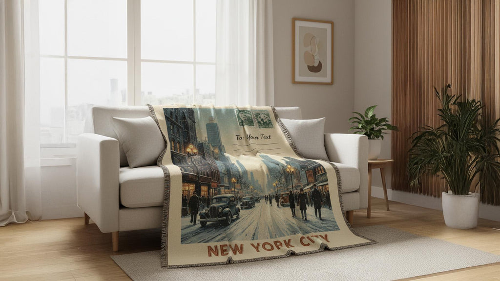 Personalized New York City Blanket – Vintage Postcard Travel Throw