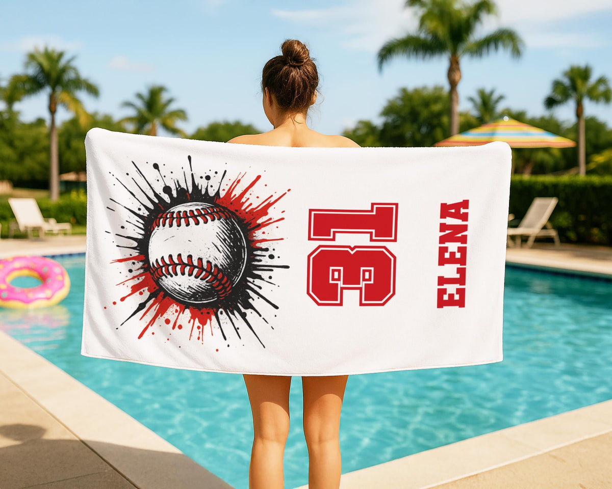 Personalized Baseball Towel: Custom Name & Number, Sports Fan Gift