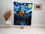 Starry Night Wizard Castle Blanket: Van Gogh Inspired Fantasy Throw
