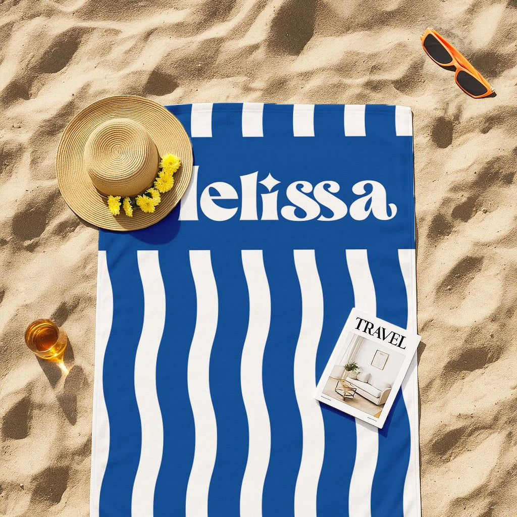 Personalized Retro Wave Beach Towel: Custom Name Pool Towel
