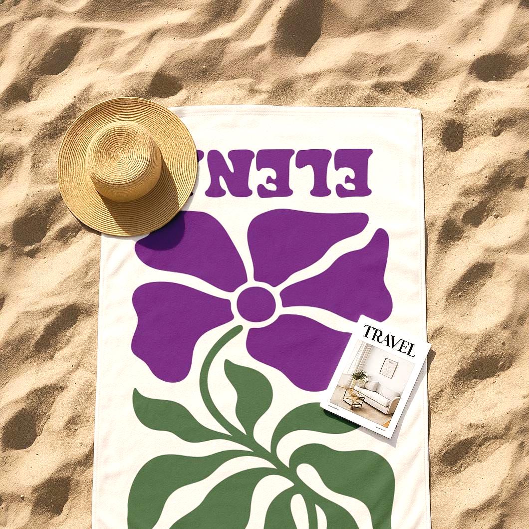 Personalized Retro Flower Beach Towel: Custom 70s Style Gift