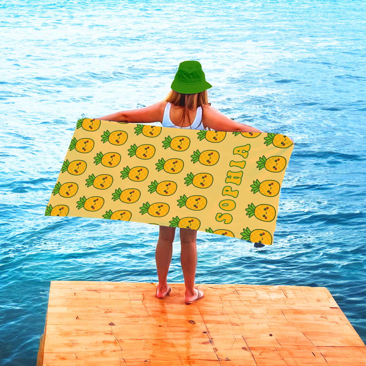Personalized Kawaii Pineapple Beach Towel: Tropical Vacation Gift