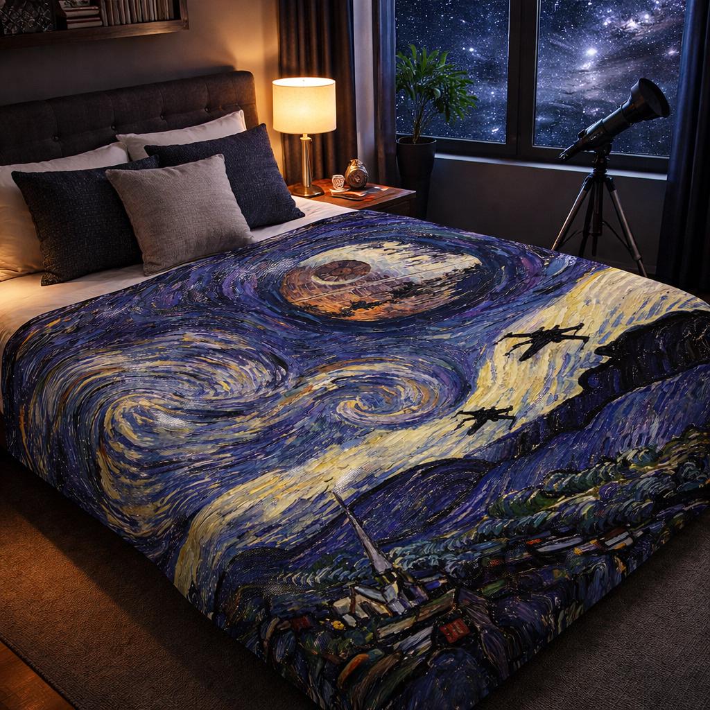 Cosmic Space Battle Blanket in Starry Night Style, Geek Fantasy Throw Sherpa / Minky