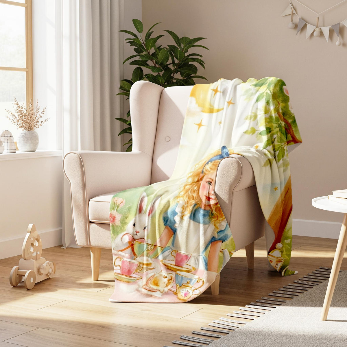 Alice in Wonderland Blanket: Cozy Sherpa or Minky Throw, Vintage Design