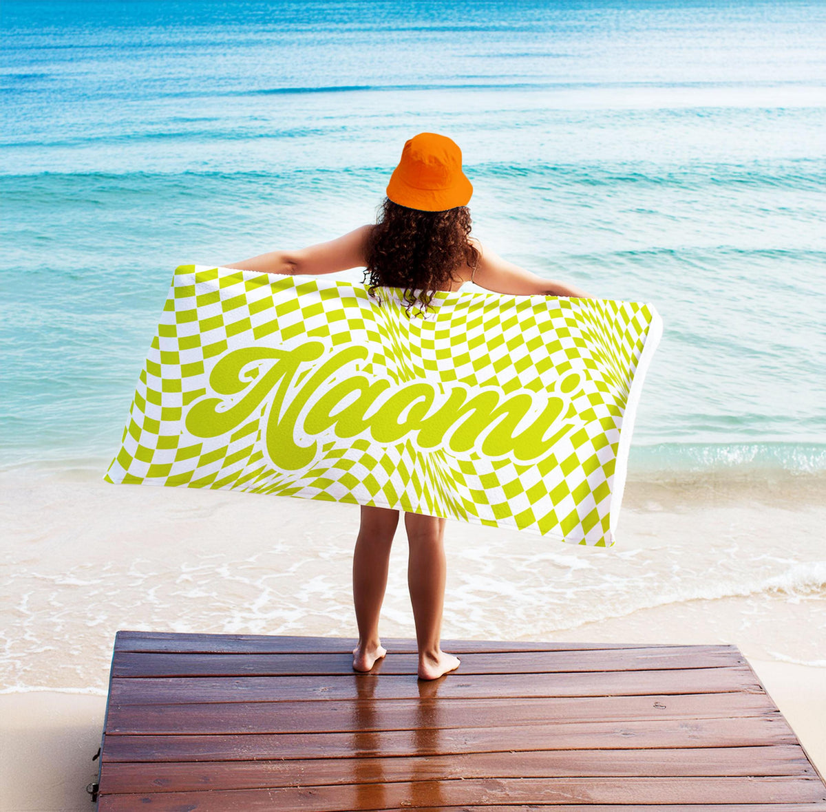 Personalized Retro Checkerboard Beach Towel: Custom Summer Gift