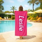 Personalized Pink Beach Towel: Retro Script Font, Custom Name