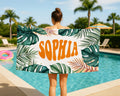 Personalized Tropical Palm Leaf Beach Towel: Custom Name Gift